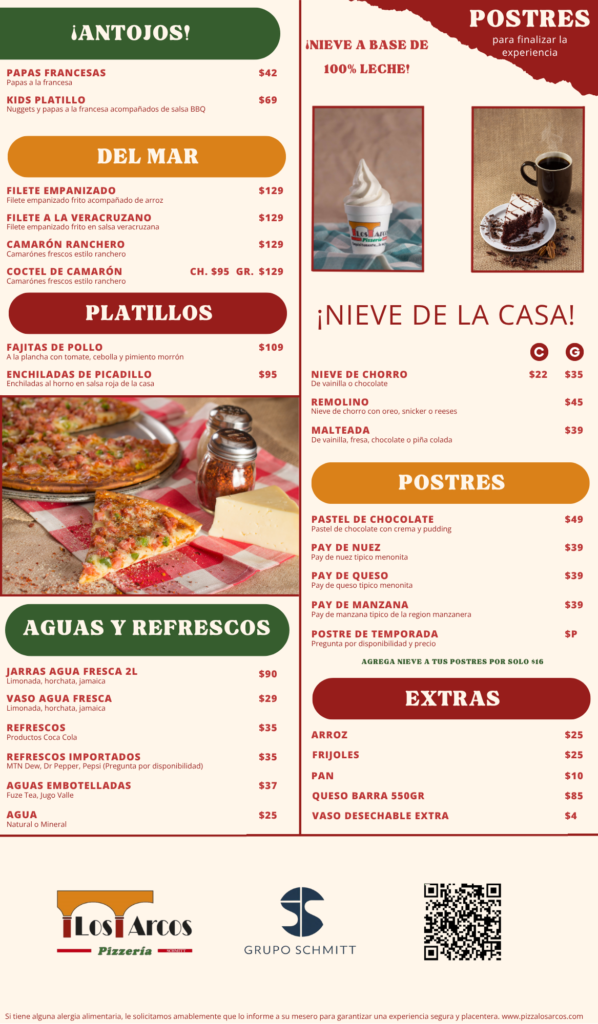 Menú Pizzería Los Arcos Corredor Comercial